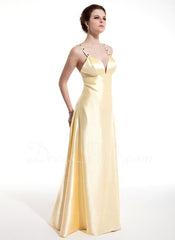 A-Line/Princess V-neck Floor-Length Charmeuse Prom Dress With Ruffle Beading (018004804)