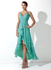 A-Line/Princess Sweetheart Asymmetrical Chiffon Prom Dress With Ruffle Beading Appliques Sequins (018005063)