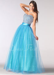 A-Line/Princess Sweetheart Floor-Length Tulle Charmeuse Prom Dress With Ruffle Beading Sequins (018004898)