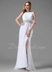 Trumpet/Mermaid Scoop Neck Sweep Train Chiffon Prom Dress With Ruffle Beading (018004915)