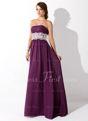 Empire Strapless Sweep Train Chiffon Prom Dress With Ruffle Lace Beading (018005060)