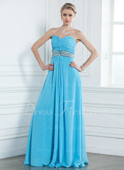 A-Line/Princess Sweetheart Floor-Length Chiffon Prom Dress With Ruffle Beading (018004794)