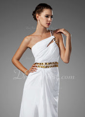 A-Line/Princess One-Shoulder Floor-Length Chiffon Prom Dress With Ruffle Beading (018002453)