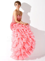 Trumpet/Mermaid Sweetheart Asymmetrical Organza Satin Prom Dress With Ruffle Beading Sequins (018005075)