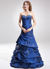 Trumpet/Mermaid Sweetheart Floor-Length Taffeta Prom Dress With Ruffle Beading (018004995)