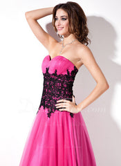 A-Line/Princess Sweetheart Floor-Length Tulle Prom Dress With Ruffle Lace (018004822)