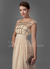 A-Line/Princess Scoop Neck Floor-Length Chiffon Prom Dress With Ruffle Beading (018005069)