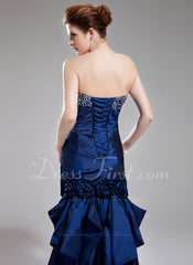 Sheath Sweetheart Asymmetrical Taffeta Prom Dress With Ruffle Beading Flower(s) Sequins (018002500)