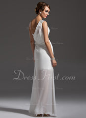 Sheath One-Shoulder Floor-Length Chiffon Prom Dress With Ruffle Beading (018004790)