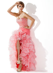 Trumpet/Mermaid Sweetheart Asymmetrical Organza Satin Prom Dress With Ruffle Beading Sequins (018005075)