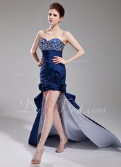 Sheath Sweetheart Asymmetrical Taffeta Prom Dress With Ruffle Beading Flower(s) Sequins (018002500)