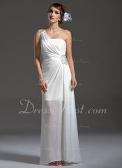 Sheath One-Shoulder Floor-Length Chiffon Prom Dress With Ruffle Beading (018004790)