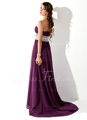 Empire Strapless Sweep Train Chiffon Prom Dress With Ruffle Lace Beading (018005060)