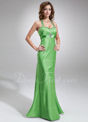 Empire Halter Floor-Length Charmeuse Prom Dress With Ruffle Beading Sequins (018004842)