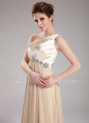 A-Line/Princess One-Shoulder Floor-Length Chiffon Charmeuse Prom Dress With Ruffle Beading (018004859)