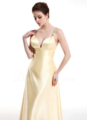 A-Line/Princess V-neck Floor-Length Charmeuse Prom Dress With Ruffle Beading (018004804)