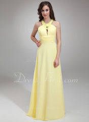 A-Line/Princess Halter Floor-Length Chiffon Prom Dress With Ruffle Beading Appliques (018004795)