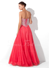 A-Line/Princess Sweetheart Floor-Length Tulle Charmeuse Prom Dress With Beading (018004812)