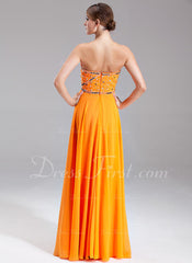 A-Line/Princess Sweetheart Floor-Length Chiffon Prom Dress With Beading (018004957)