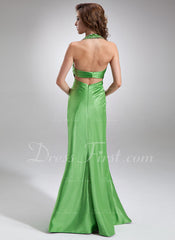 Empire Halter Floor-Length Charmeuse Prom Dress With Ruffle Beading Sequins (018004842)