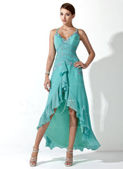 A-Line/Princess Sweetheart Asymmetrical Chiffon Prom Dress With Ruffle Beading Appliques Sequins (018005063)