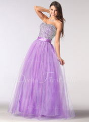 A-Line/Princess Sweetheart Floor-Length Tulle Charmeuse Prom Dress With Ruffle Beading Sequins (018004898)