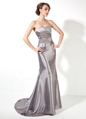 Trumpet/Mermaid Strapless Sweep Train Charmeuse Prom Dress With Ruffle Beading Sequins (018004895)