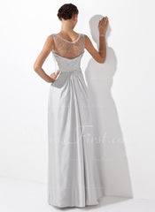 A-Line/Princess V-neck Floor-Length Tulle Charmeuse Prom Dress With Ruffle Beading (018004815)