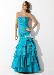 Trumpet/Mermaid Sweetheart Floor-Length Taffeta Prom Dress With Ruffle Beading Appliques Sequins (018004826)