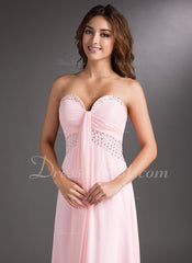 A-Line/Princess Sweetheart Floor-Length Chiffon Prom Dress With Ruffle Beading (018004853)