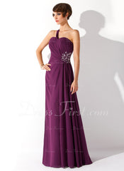 A-Line/Princess One-Shoulder Floor-Length Chiffon Prom Dress With Ruffle Beading (018004872)