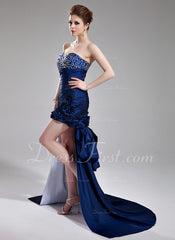 Sheath Sweetheart Asymmetrical Taffeta Prom Dress With Ruffle Beading Flower(s) Sequins (018002500)