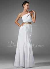 A-Line/Princess One-Shoulder Floor-Length Chiffon Prom Dress With Ruffle Beading (018002453)