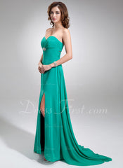 Empire Sweetheart Sweep Train Chiffon Prom Dress With Ruffle Beading (018005042)