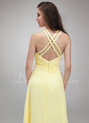 A-Line/Princess Halter Floor-Length Chiffon Prom Dress With Ruffle Beading Appliques (018004795)