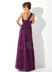 A-Line/Princess One-Shoulder Floor-Length Chiffon Prom Dress With Ruffle Beading (018004872)