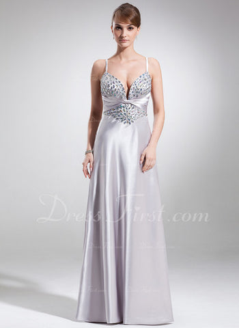 A-Line/Princess Sweetheart Sweep Train Charmeuse Prom Dress With Ruffle Beading (018002497)