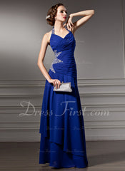 A-Line/Princess Halter Floor-Length Chiffon Prom Dress With Ruffle Beading (018005003)