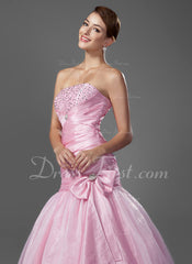 Trumpet/Mermaid Strapless Floor-Length Taffeta Organza Prom Dress With Ruffle Beading Sequins (018004953)