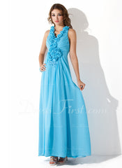 A-Line/Princess V-neck Ankle-Length Chiffon Prom Dress With Ruffle Beading Appliques Flower(s) Sequins (018004831)