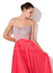 A-Line/Princess Sweetheart Floor-Length Tulle Charmeuse Prom Dress With Beading (018004812)