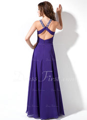 A-Line/Princess V-neck Floor-Length Chiffon Prom Dress With Ruffle Beading (018004819)