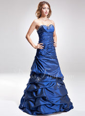 Trumpet/Mermaid Sweetheart Floor-Length Taffeta Prom Dress With Ruffle Beading (018004995)