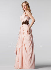 A-Line/Princess One-Shoulder Floor-Length Chiffon Prom Dress With Ruffle Beading Sequins (018004909)