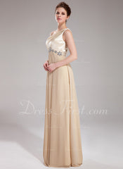 A-Line/Princess One-Shoulder Floor-Length Chiffon Charmeuse Prom Dress With Ruffle Beading (018004859)