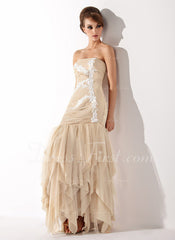 Trumpet/Mermaid Sweetheart Floor-Length Chiffon Tulle Prom Dress With Ruffle Lace (018004825)