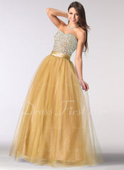 A-Line/Princess Sweetheart Floor-Length Tulle Charmeuse Prom Dress With Ruffle Beading Sequins (018004898)