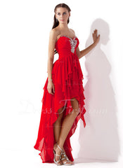 A-Line/Princess Sweetheart Asymmetrical Chiffon Prom Dress With Ruffle Beading (018004808)