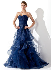 A-Line/Princess Sweetheart Sweep Train Organza Prom Dress With Ruffle (018004861)