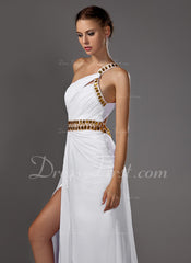 A-Line/Princess One-Shoulder Floor-Length Chiffon Prom Dress With Ruffle Beading (018002453)